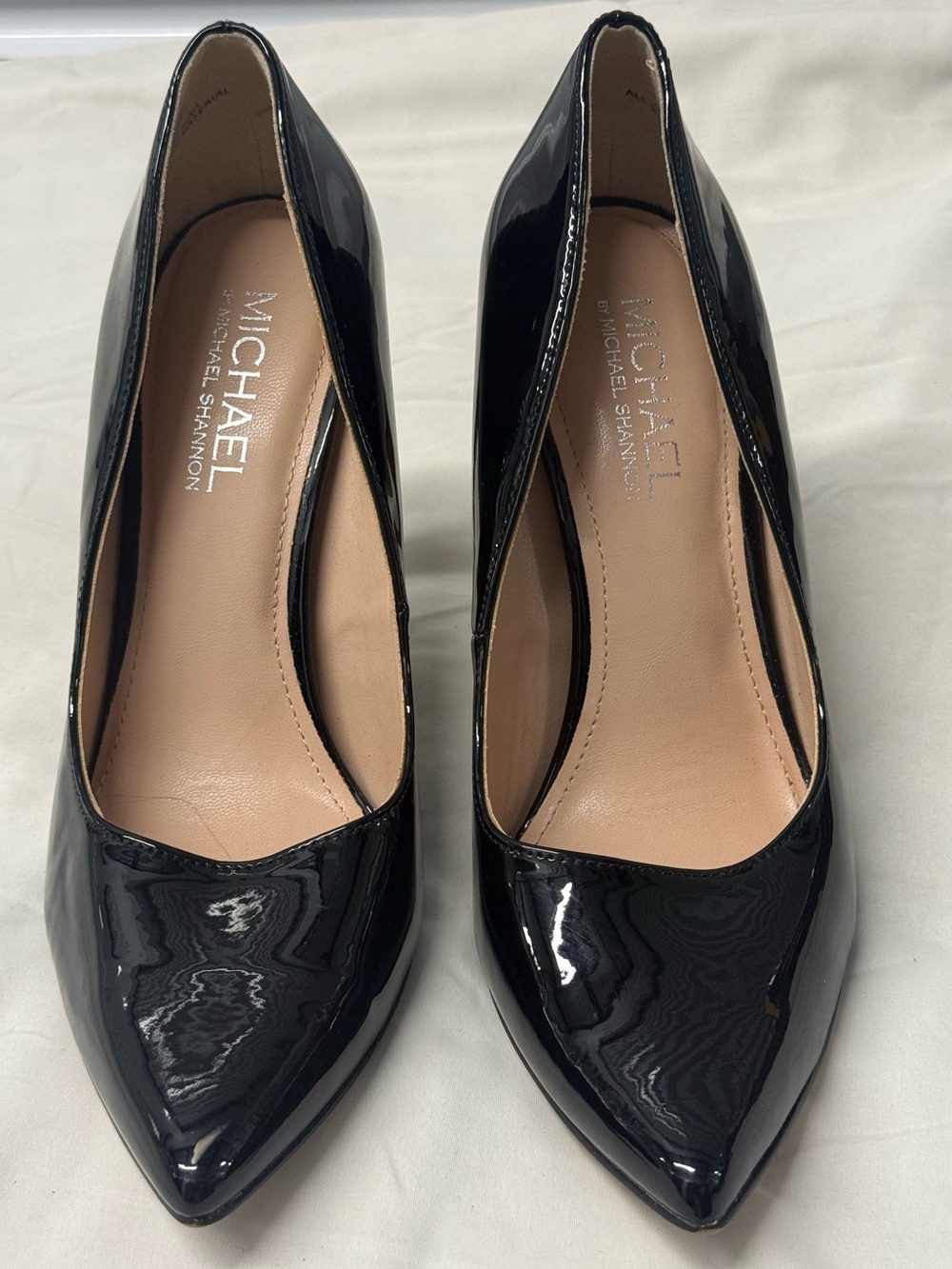 Michaels Black Patent Pointed-Toe Pumps with Nude Insole